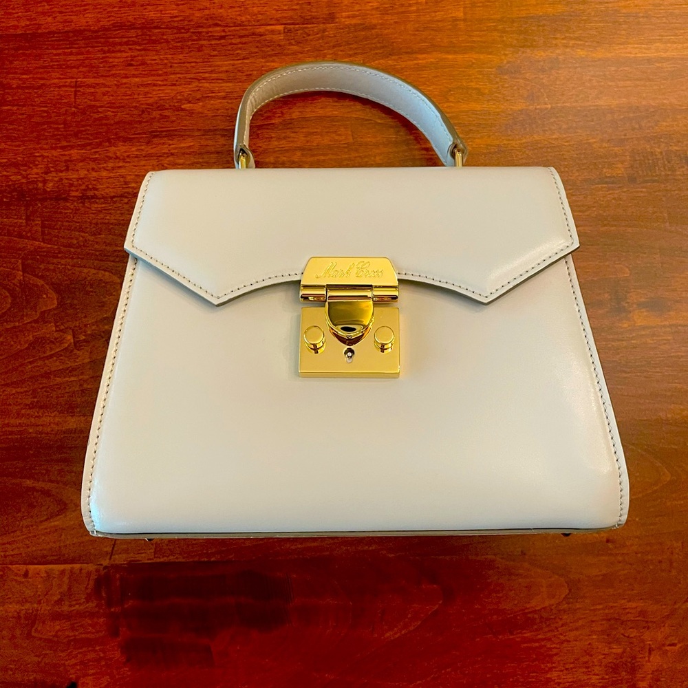 NWT Mark Cross Madeline 21 Flat Calfskin Bag in Light Taupe